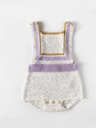 Knitted Cotton Romper - Violet, Cream & Gold
