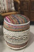 Moroccan Cotton Fringe Ottoman Multi