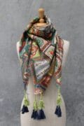 Fringe Tassel Square Scarf - Tile Print