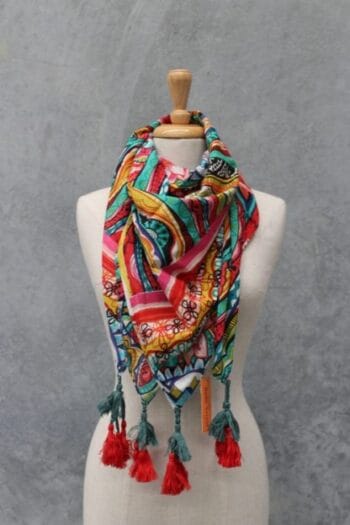 Fringe Tassel Square Scarf - Anna Print