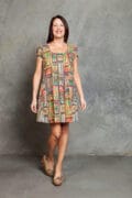 Pintuck Shift Dress - Tile Print