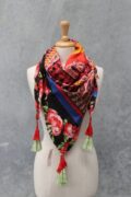 Fringe Tassel Square Scarf - Rose Print