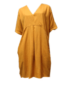 Linen & Cotton V Neck Tunic - Mustard