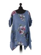 Floral Linen Tunic - Denim