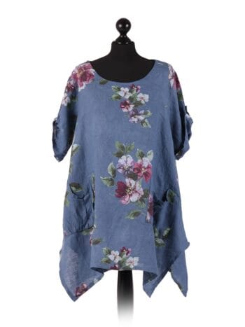 Floral Linen Tunic - Denim