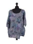 Floral Stripe Print Top - Charcoal