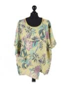 Floral Stripe Print Top - Lime