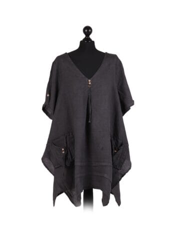Linen Tunic With Pockets - Charcoal