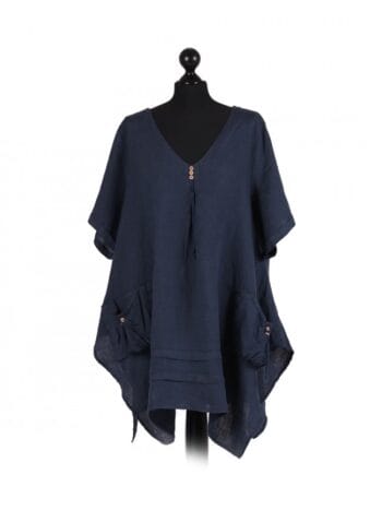 Linen Tunic With Pockets - Navy