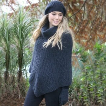 Lothlorian Baby Alpaca Cable Poncho - Charcoal