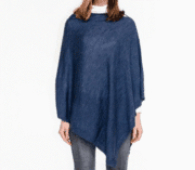 Zara Fine Merino Wool Poncho - Navy