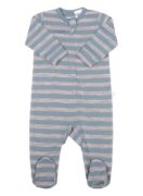 Merino Wool Baby All In One Bodysuit Green Stripe