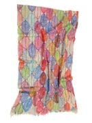 Embroidered Wool Scarf Wrap - Leaves