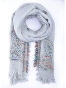 Embroidered Wool Scarf Wrap - Grey