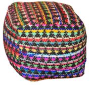 Cotton & Wool Charcoal Multi Prizma Ottoman
