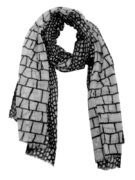 Merino & Silk Scarf - Black and White Shapes
