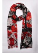 Merino & Silk Scarf - Red & Black Leaves
