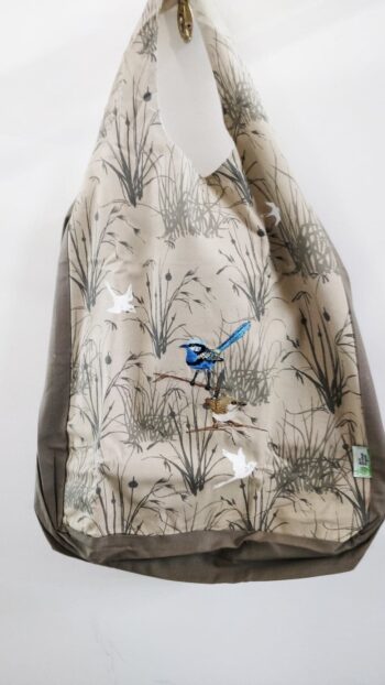 Organic Cotton Tote Bag Grassland Blue Wren
