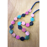 Round Multi Coloured Wooden Disc Necklace - Pink