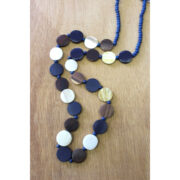 Round Multi Coloured Wooden Disc Necklace - Navy