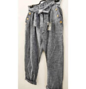 Linen Pants Button Pockets - Mid Denim