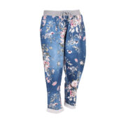 Cotton Floral Print Pants - Dark Denim