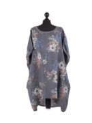 Linen Floral Print Dress - Charcoal
