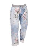 Cotton 3/4 Floral Print Pants - Light Denim