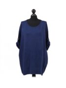 Cotton Tab Sleeve Top - Navy