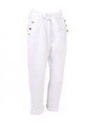 Linen Pants Button Pockets - White