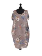 Linen Floral Print Dress - Mocha