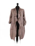 Linen Tab Sleeve Drawstring Jacket - Mocha