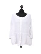 Cotton Linen Button Top - White