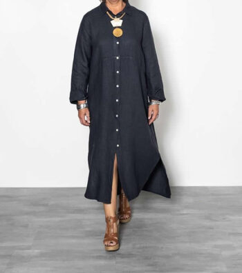 Harlie Linen Buttoned Dress - Navy