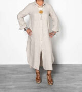 Harlie Linen Buttoned Dress – Latte