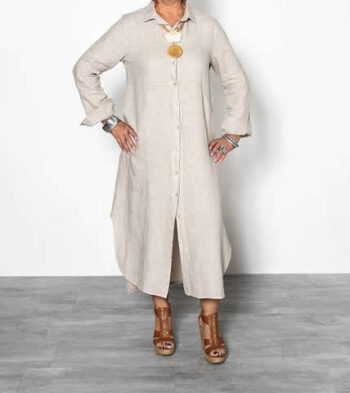 Harlie Linen Buttoned Dress – Latte