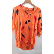 Linen Feather Print Top - Orange