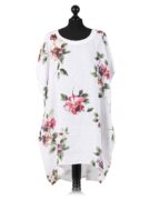 Floral Linen Dress With Pockets - White