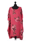 Floral Linen Dress With Pockets - Wine