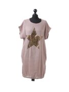 Linen Cotton Leopard Star Dress - Mocha