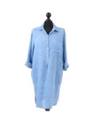 Linen Tab Sleeve Top - Light Denim