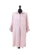 Linen Tab Sleeve Top - Pink
