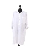 Linen Tab Sleeve Top - White