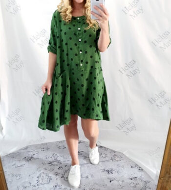 Helga May Linen Polka Dot Dress - Green