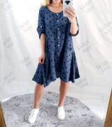 Helga May Linen Polka Dot Dress - Navy