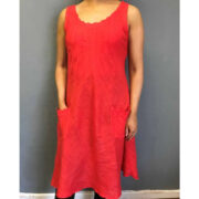 Scalloped Neck Linen Dress With Pockets