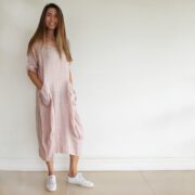Cindy G Long Linen Dress With Pockets - Blush