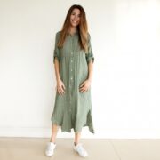 Cindy G Long Linen Button Dress - Khaki