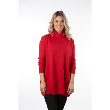 Bella Merino Wool Cowl Neck Tunic - Red
