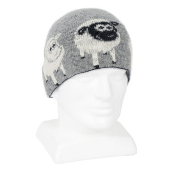 Lambswool Beanie Sheep Print Silver